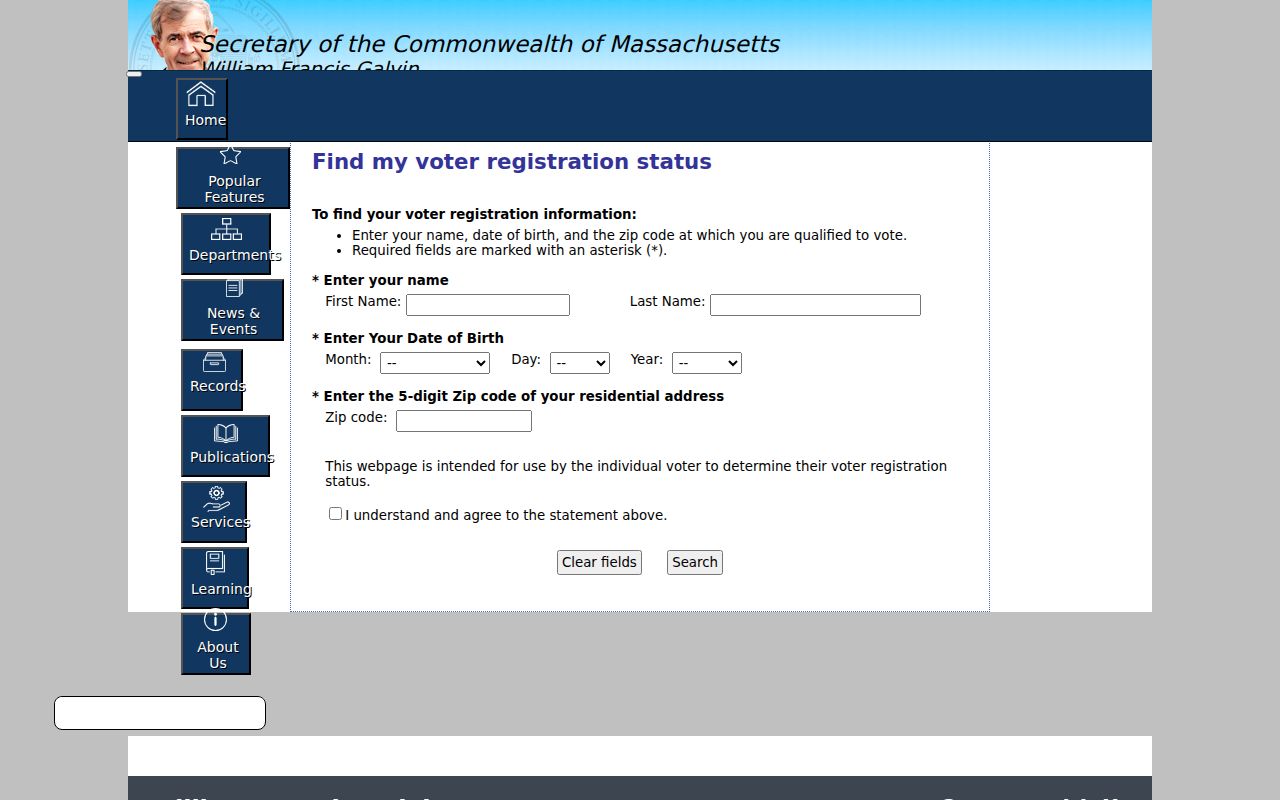 Gardner residents directory Massachusetts voter registration search fields