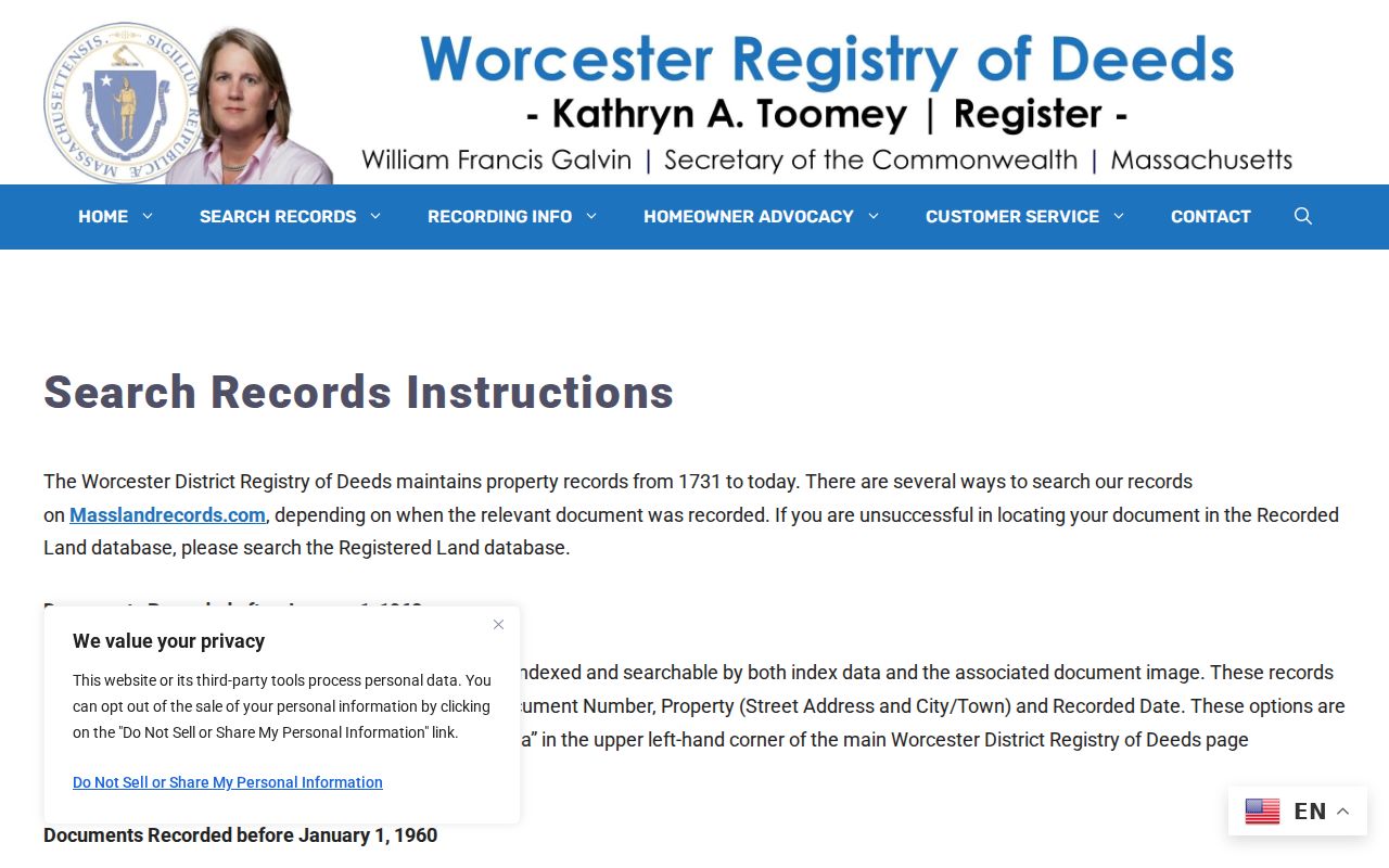 Gardner previous residents Worcester Registry instructions for pre-1960 grantor and grantee research