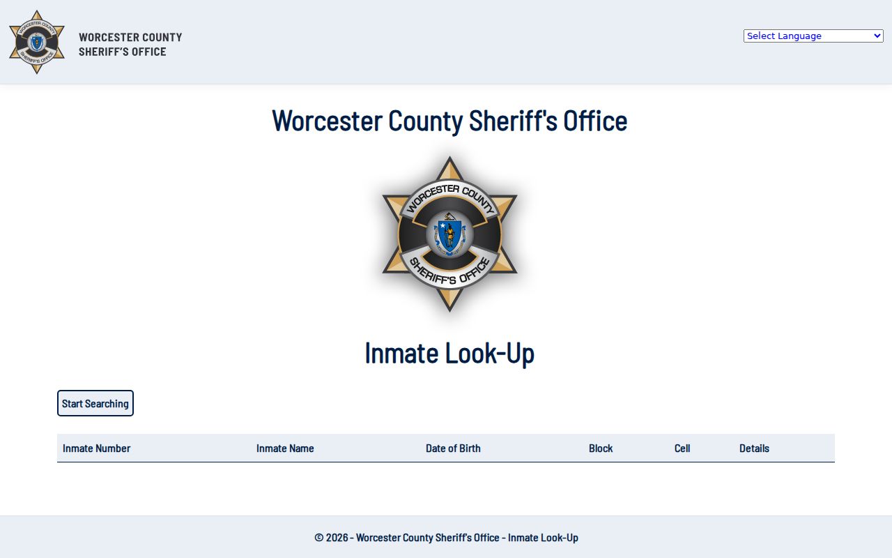 Gardner residents directory Worcester County Sheriff custody search interface